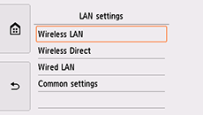 Scherm LAN-instellingen: Selecteer Draadloos LAN